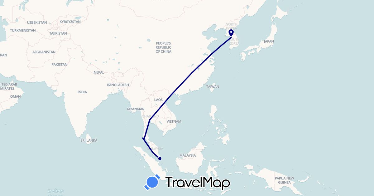 TravelMap itinerary: driving in South Korea, Malaysia, Singapore, Thailand (Asia)